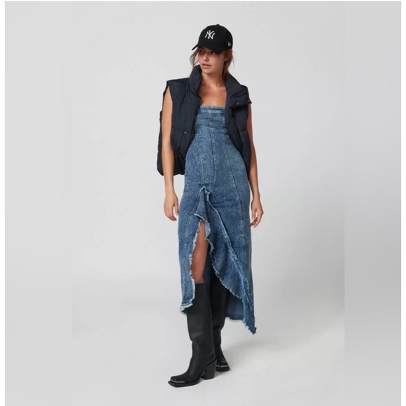 Urban Outfitters Acid Wash Blue Denim Strapless Asymmetrical UO Shiloh Dress M - Picture 5 of 16